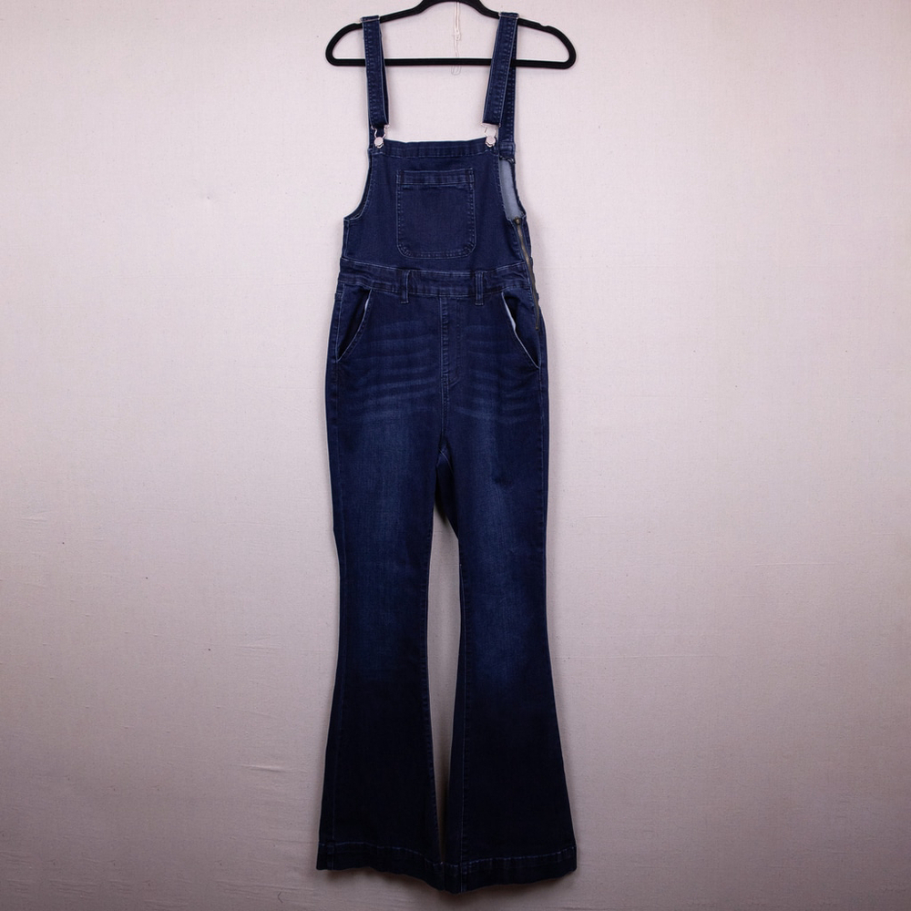 Judy Blue dark wash flare denim overalls-M